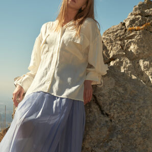 Vネックポケットブラウス WHITE