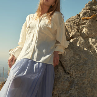 Vネックポケットブラウス WHITE